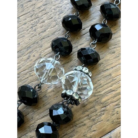 Crown Trifari Multi Chain Silver Tone Black Clear Bead Crystal Necklace - Picture 3 of 5